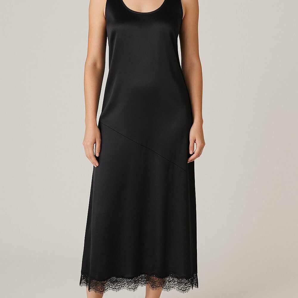 Gold Hawk Chris Bias Silk Maxi Dress Black M NWT $305 Lace Hem Tank Gown